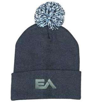 grey toque with pom pom.