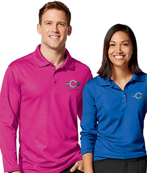 long sleeve performance polo in red.